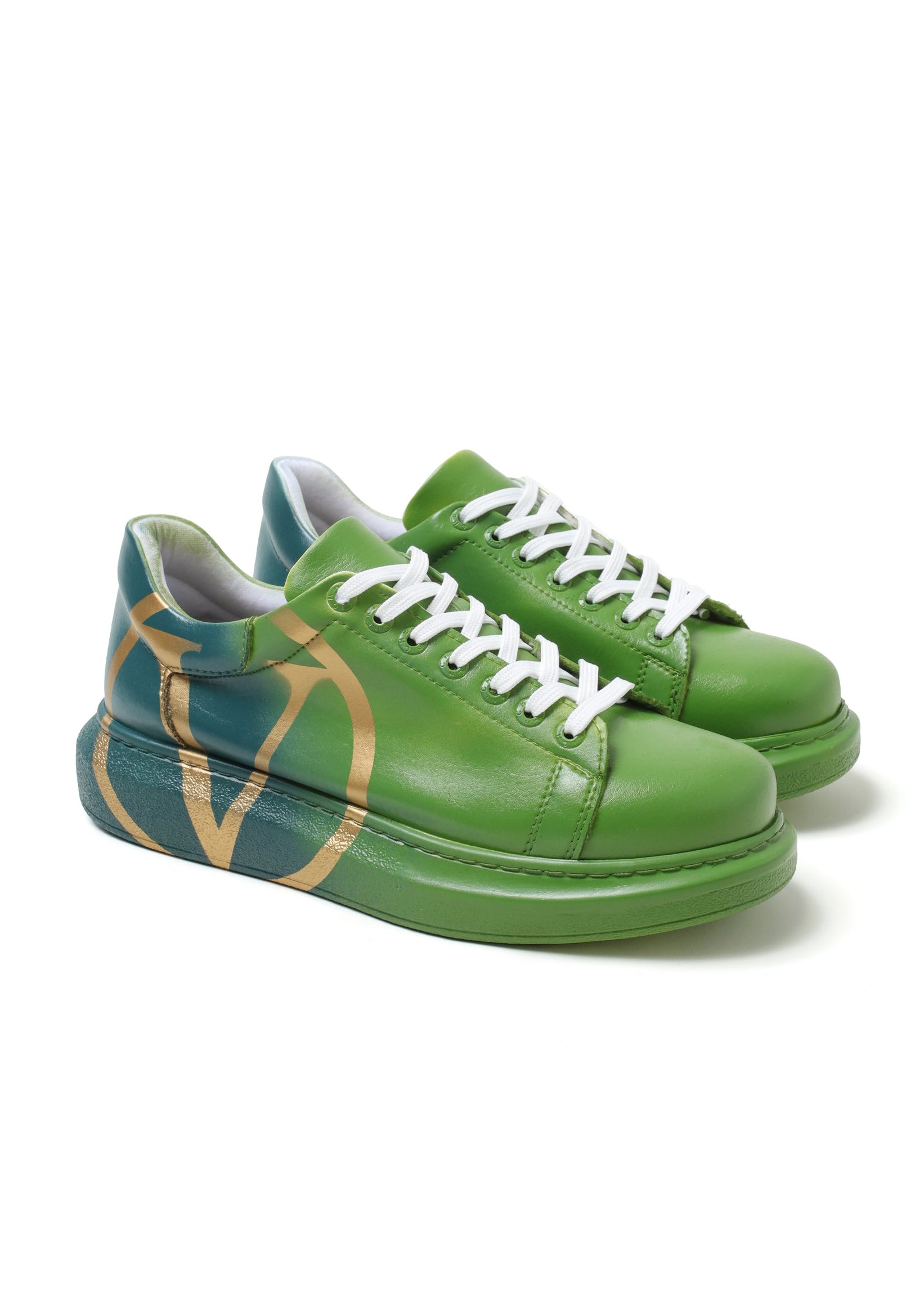 Tokyo V Verdant Radiance hand-painted custom sneaker in green by Apollo Moda, view 3