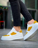 Men's Artemis Helio white and yellow lightweight sneaker by Apollo Moda, fifth angle