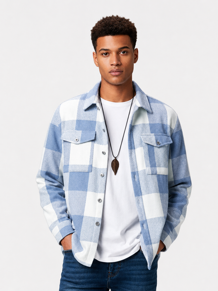 Chaqueta de cuadros con bolsillo para hombre