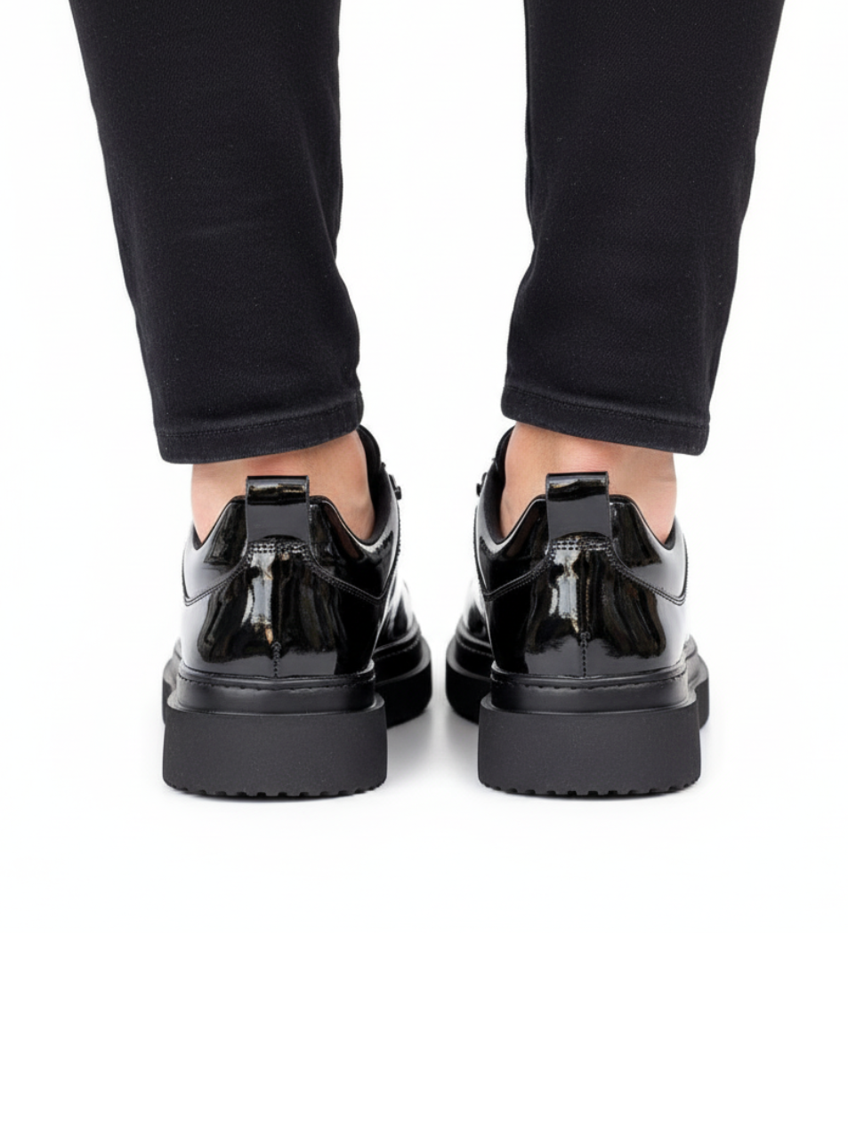 Men's Atlas Eclipse patent all-black sneaker by Apollo Moda, fifth angle