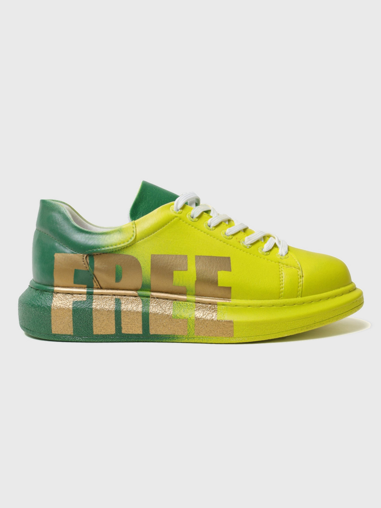 Apollo Moda Men's Genova FREE yellow and green hand-painted custom sneaker, main product photo