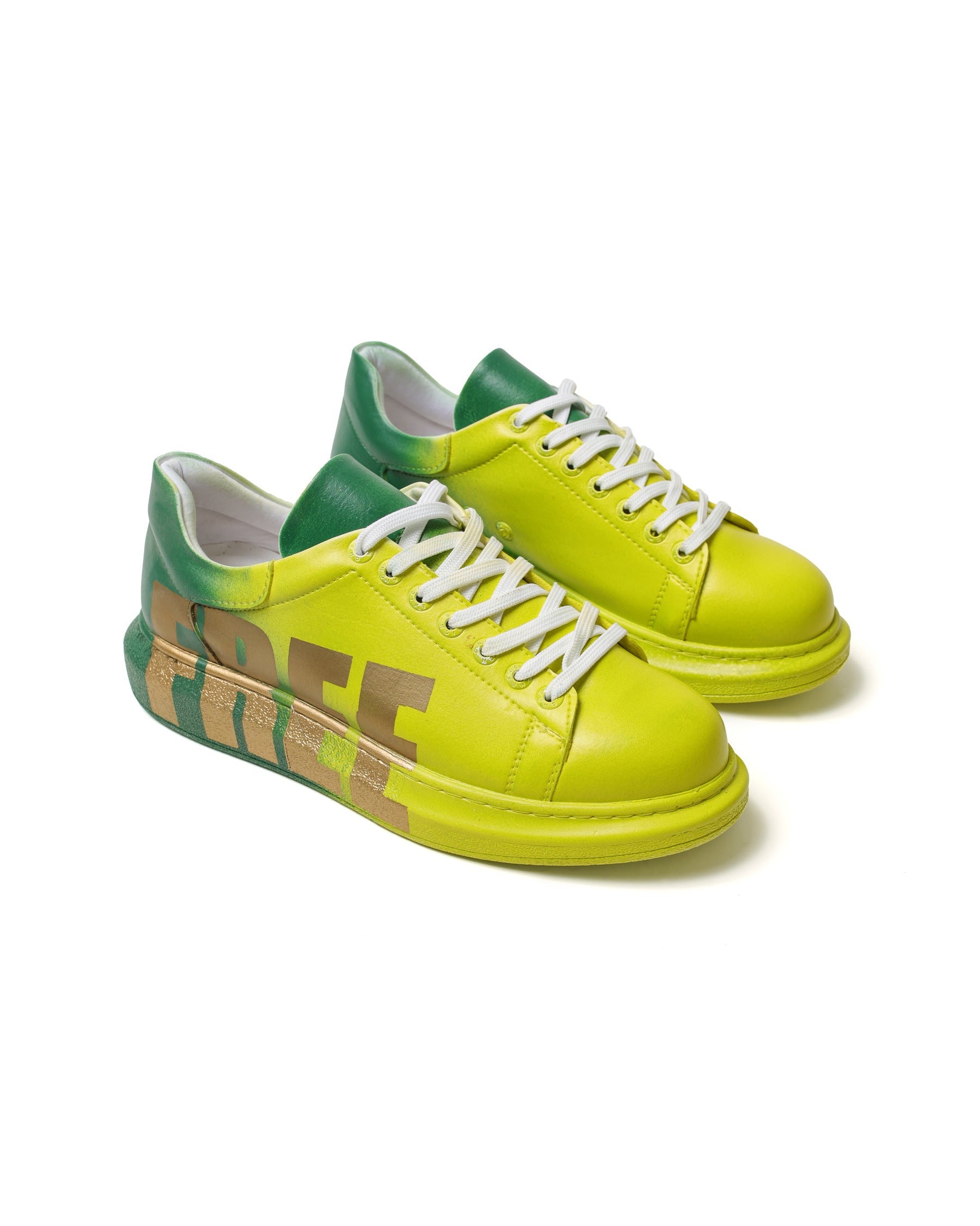 Genova FREE yellow and green hand-painted sneaker by Apollo Moda, fourth angle