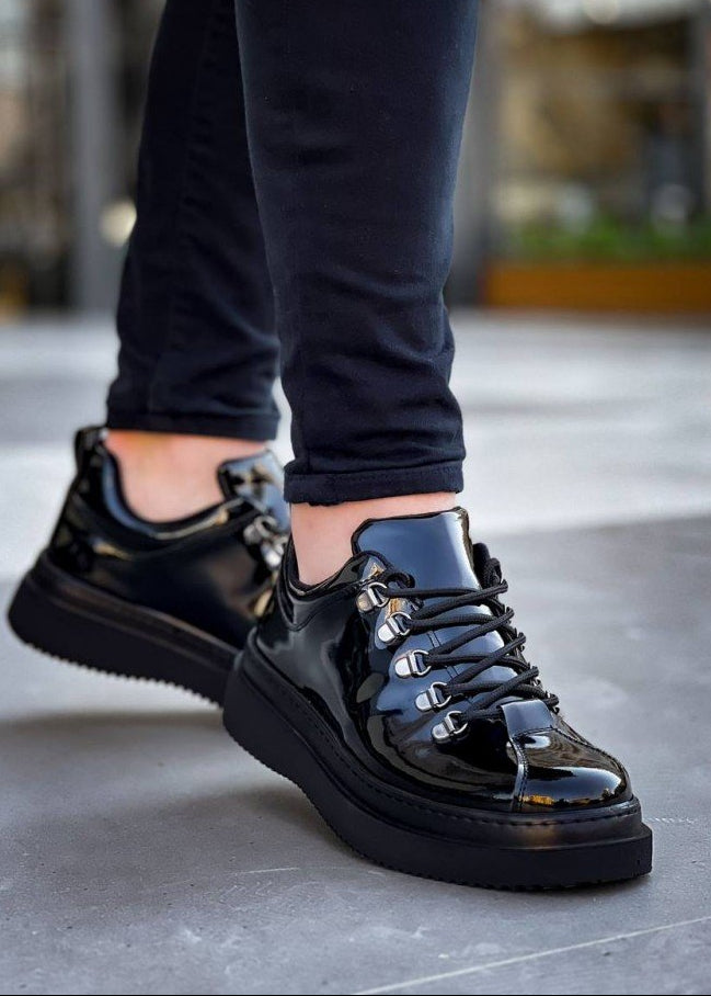 Men's Atlas Eclipse patent black casual sneaker by Apollo Moda, seventh angle