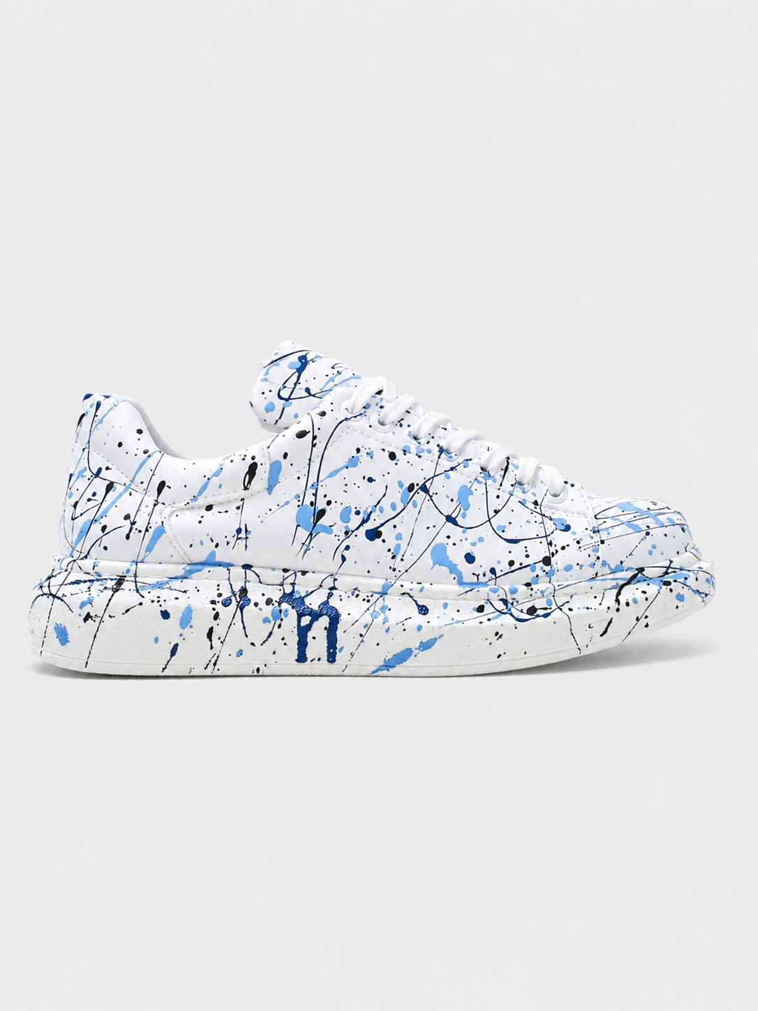 Apollo Moda Men's Porto Sky Blue white sneaker with blue paint splashes, main product photo