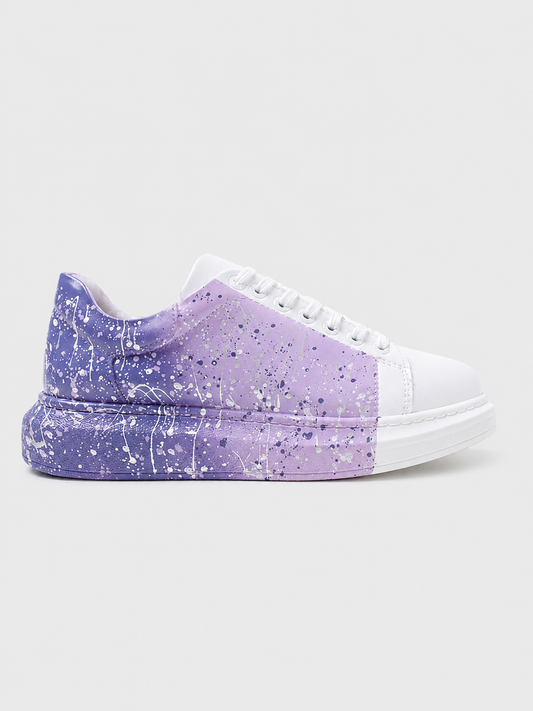 Apollo Moda Men's Urban Pulse Tempo Drive hand-painted lavender splatter custom sneaker, main product photo